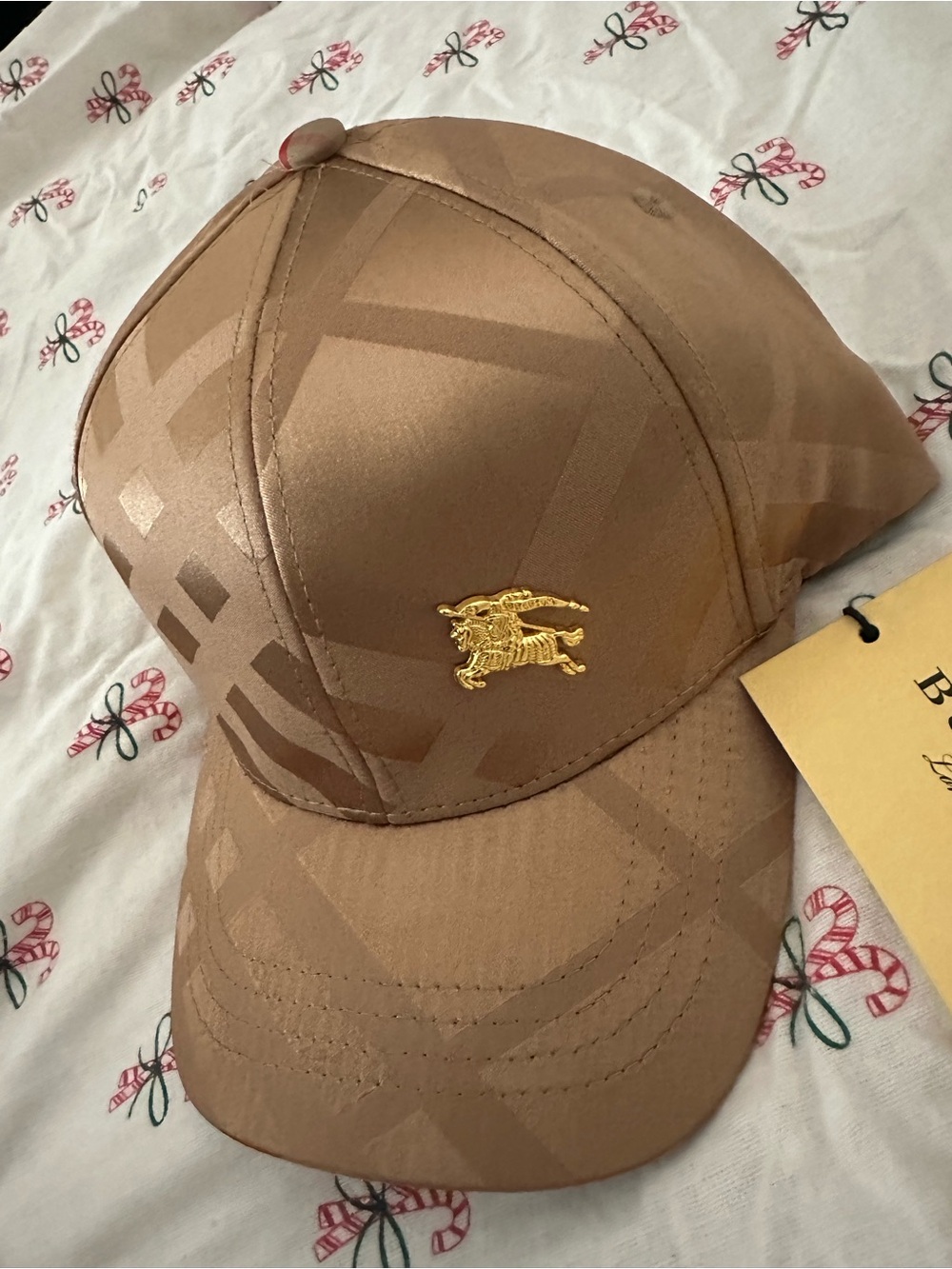 Burberry Brown Tonal Monogram Baseball Cap with Gold Equestrian Knight